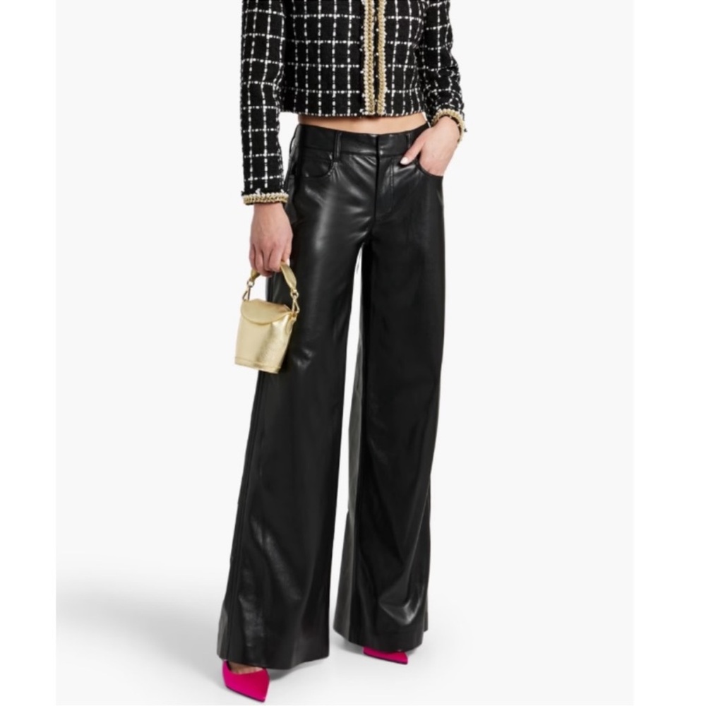 Alice + Olivia Black Leather Wide Leg Pants